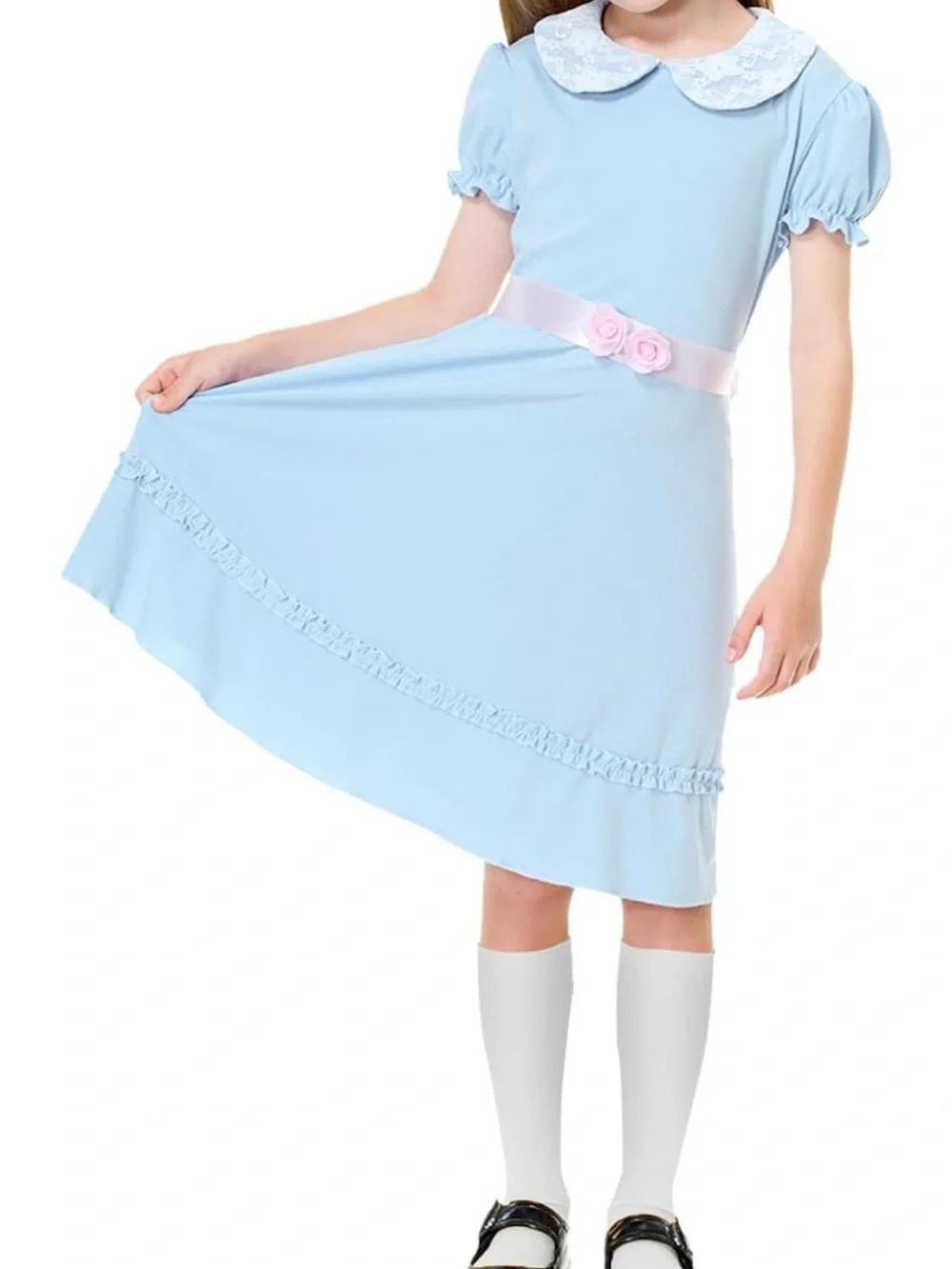 Girls Halloween Twin Costume Blue Puff Sleeve Lolita Dress (the shinning)